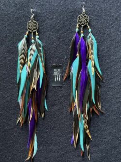 These are Seed of Life Purple Feather Earrings – A Symbol of Harmony and Elegance